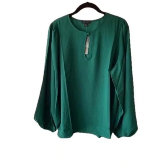 NWT J. Crew Keyhole Long Sleeve Puff Drapey Crepe Relaxed Fit Blouse MT Green - Picture 15 of 15